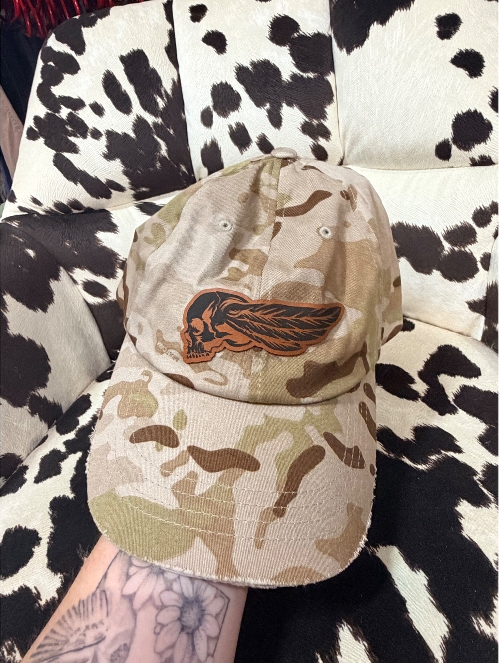 The Classics by Yupoong Camo Baseball Cap with Winged Skull Patch